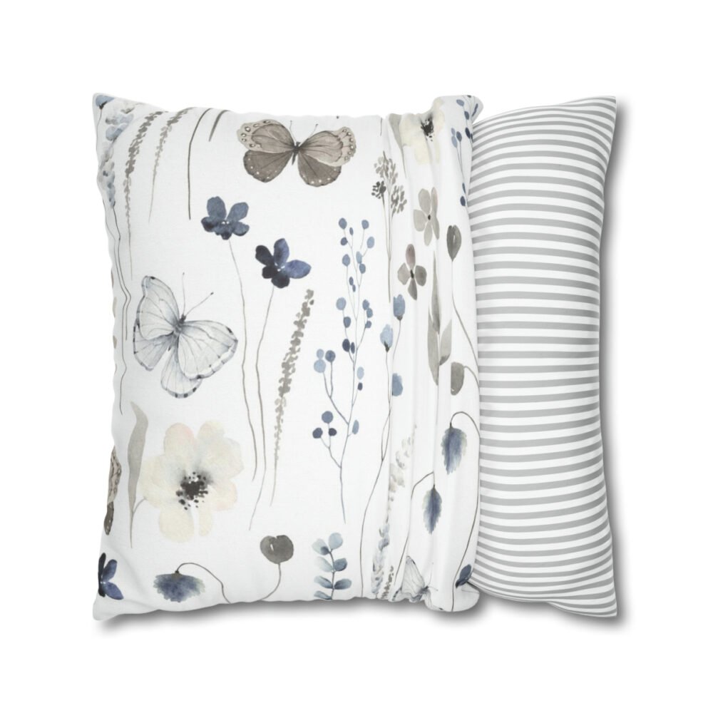 Beautiful Flowers, Plants and Butterfly on White Throw Pillow Covers - Image 2
