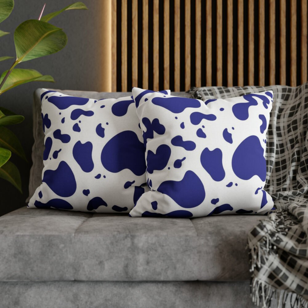 Trendy Blue and White Cowhide Print Throw Pillow Covers - Image 5