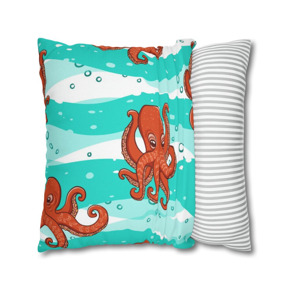 Orange Octopuses on Sea Waves Decorative Throw Pillow Covers - Image 2