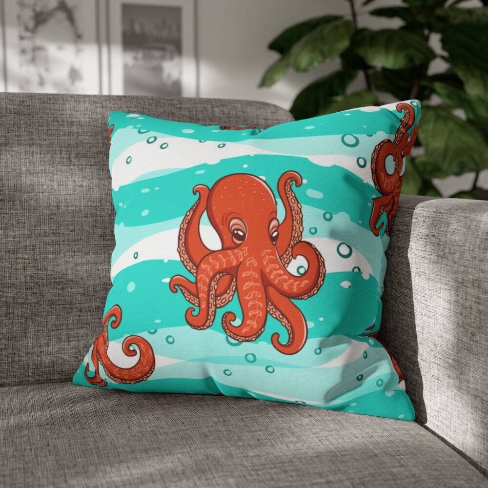 Orange Octopuses on Sea Waves Decorative Throw Pillow Covers - Image 4