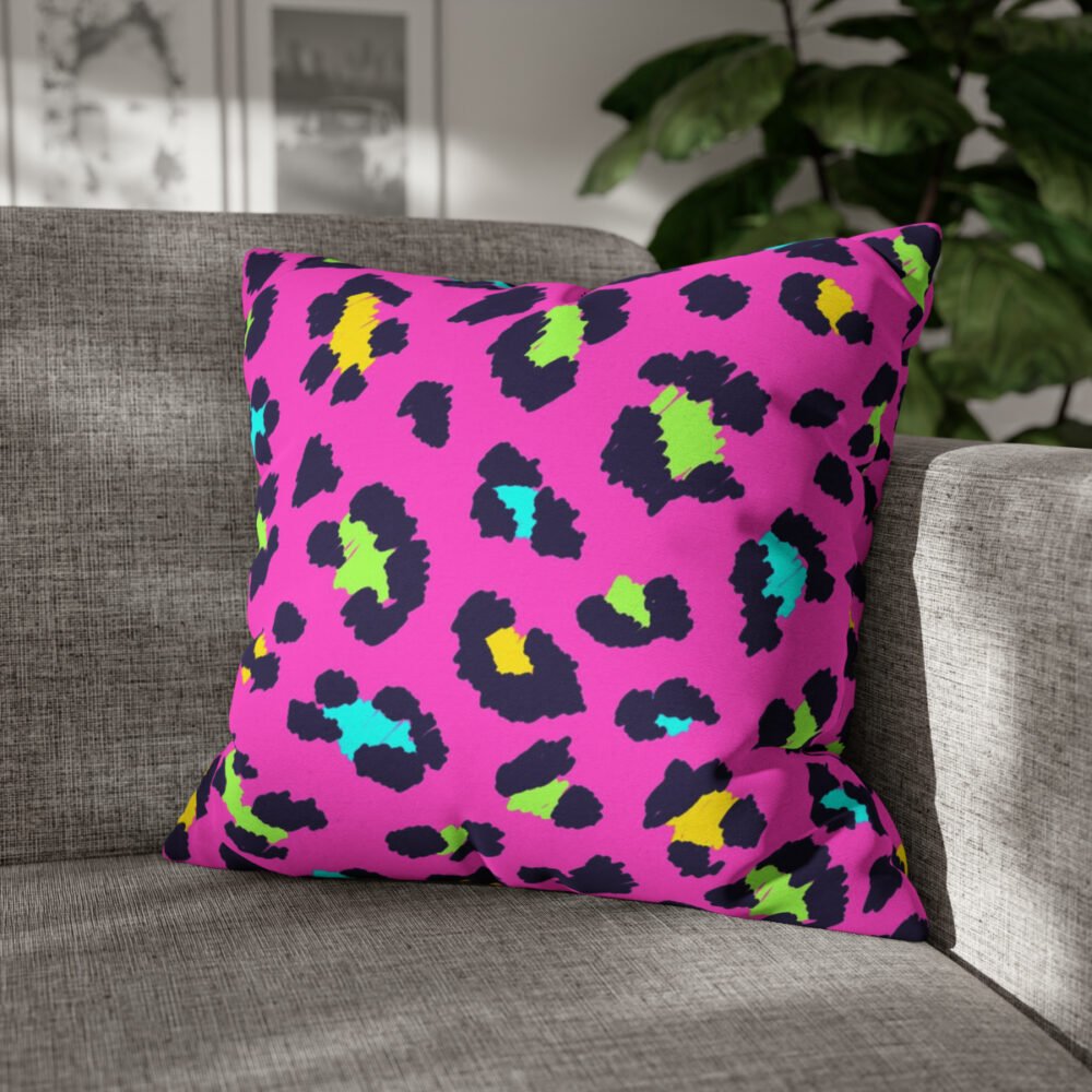 Colorful Leopard Print on Pink Throw Pillow Covers - Image 3