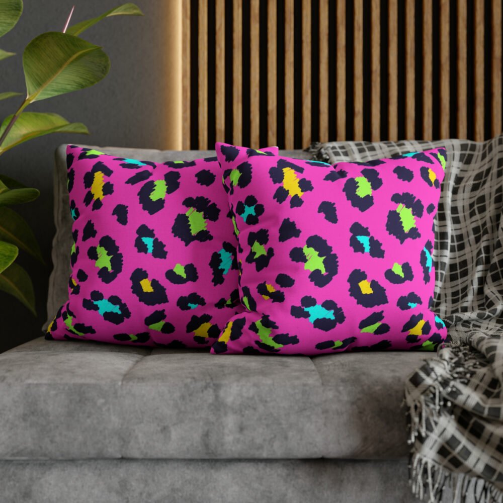 Colorful Leopard Print on Pink Throw Pillow Covers - Image 5