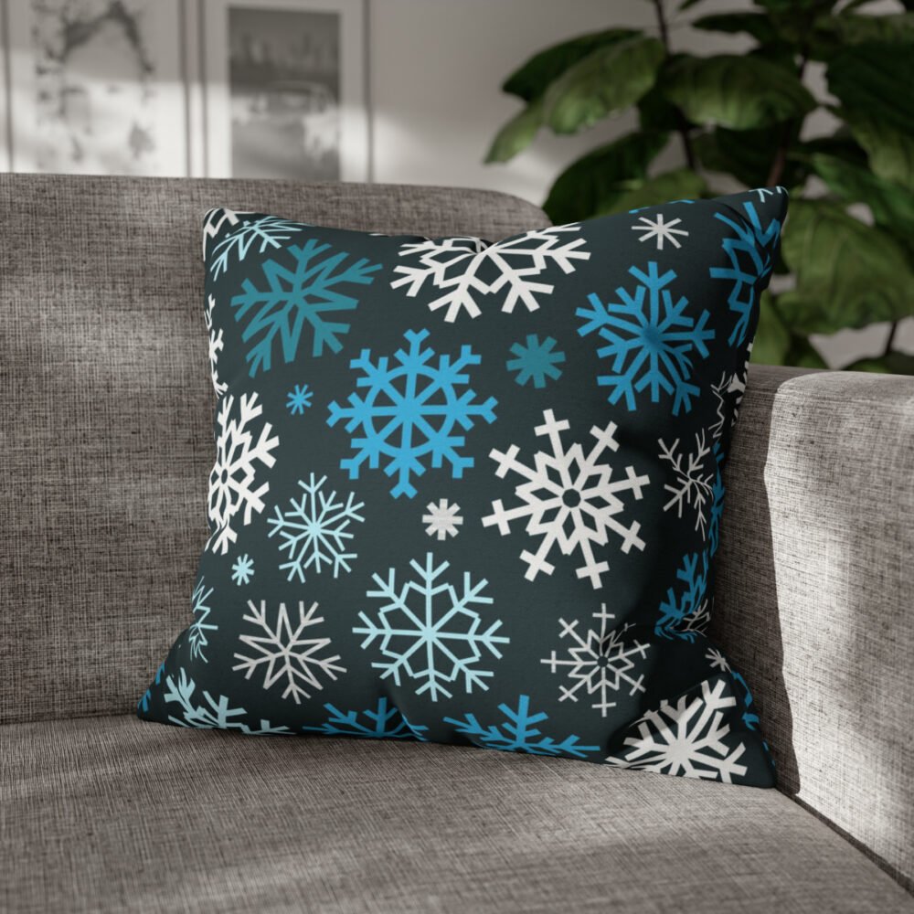 Festive Christmas Snowflakes Blue Throw Pillow Covers - Image 4