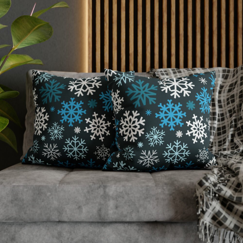 Festive Christmas Snowflakes Blue Throw Pillow Covers - Image 5