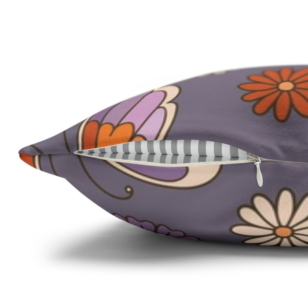 Retro Butterflies n Daisy Flowers on Purple Pillow Covers - Image 3