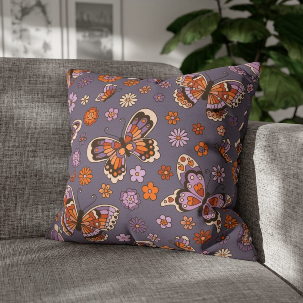 Retro Butterflies n Daisy Flowers on Purple Pillow Covers - Image 4