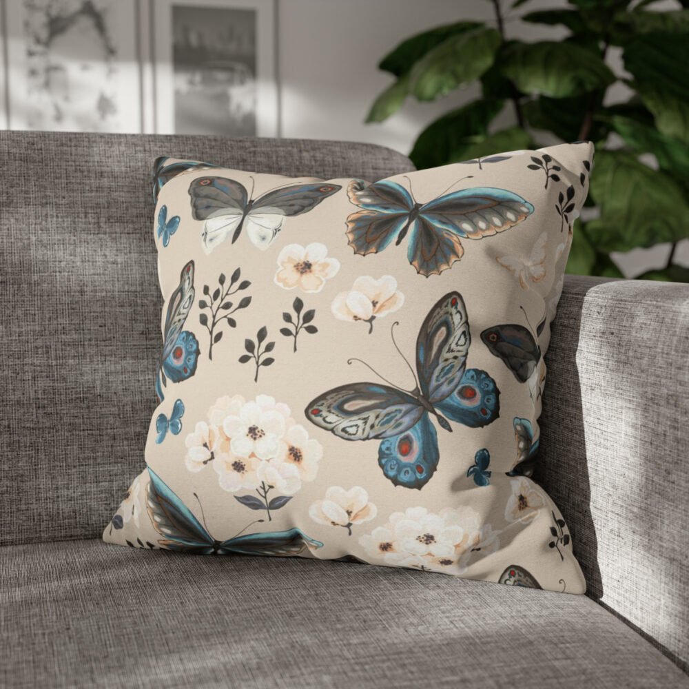 Colorful Flying Butterflies n Flowers on Cream Throw Pillow Covers - Image 4