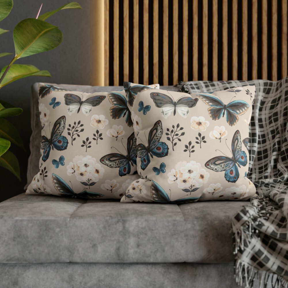 Colorful Flying Butterflies n Flowers on Cream Throw Pillow Covers - Image 5