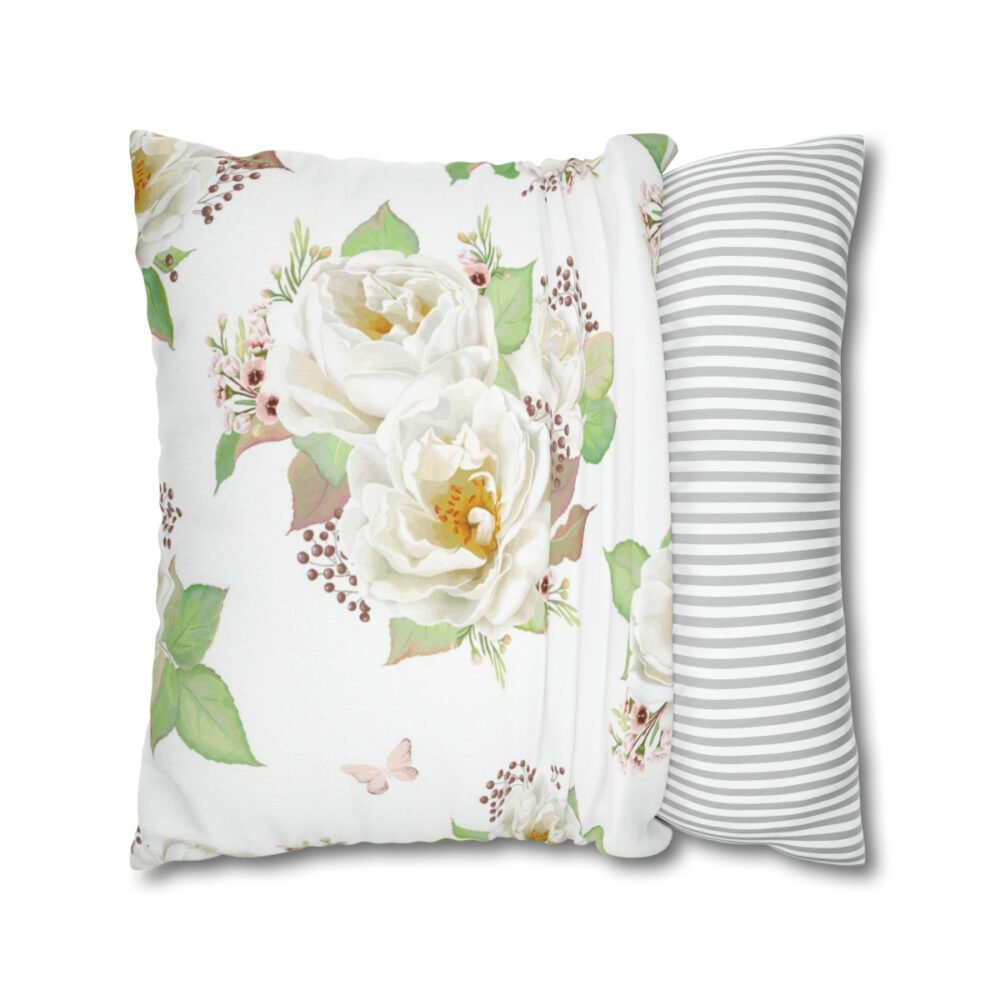 Vintage Flying Butterflies and White Rose Throw Pillow Covers - Image 2