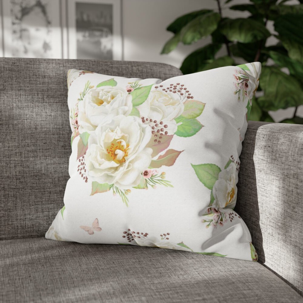 Vintage Flying Butterflies and White Rose Throw Pillow Covers - Image 4