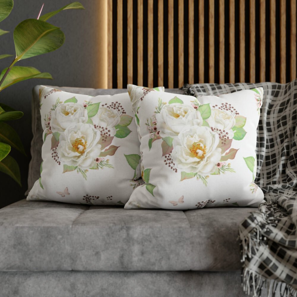 Vintage Flying Butterflies and White Rose Throw Pillow Covers - Image 5