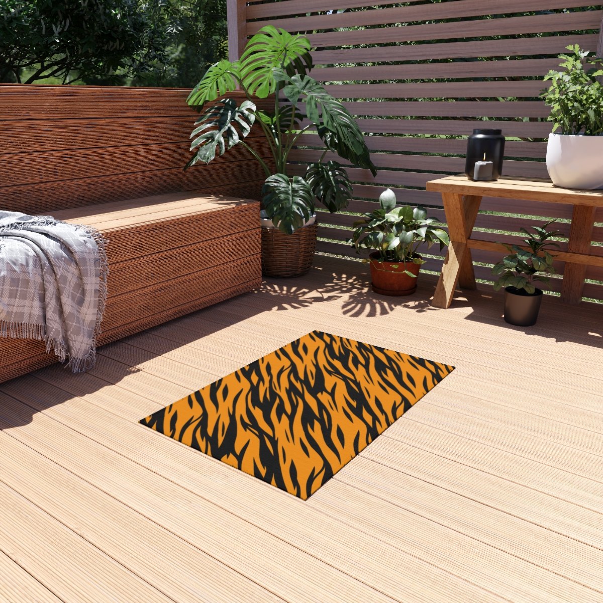 Black & Orange Zebra Striped Outdoor Rugs for Balcony - Image 7