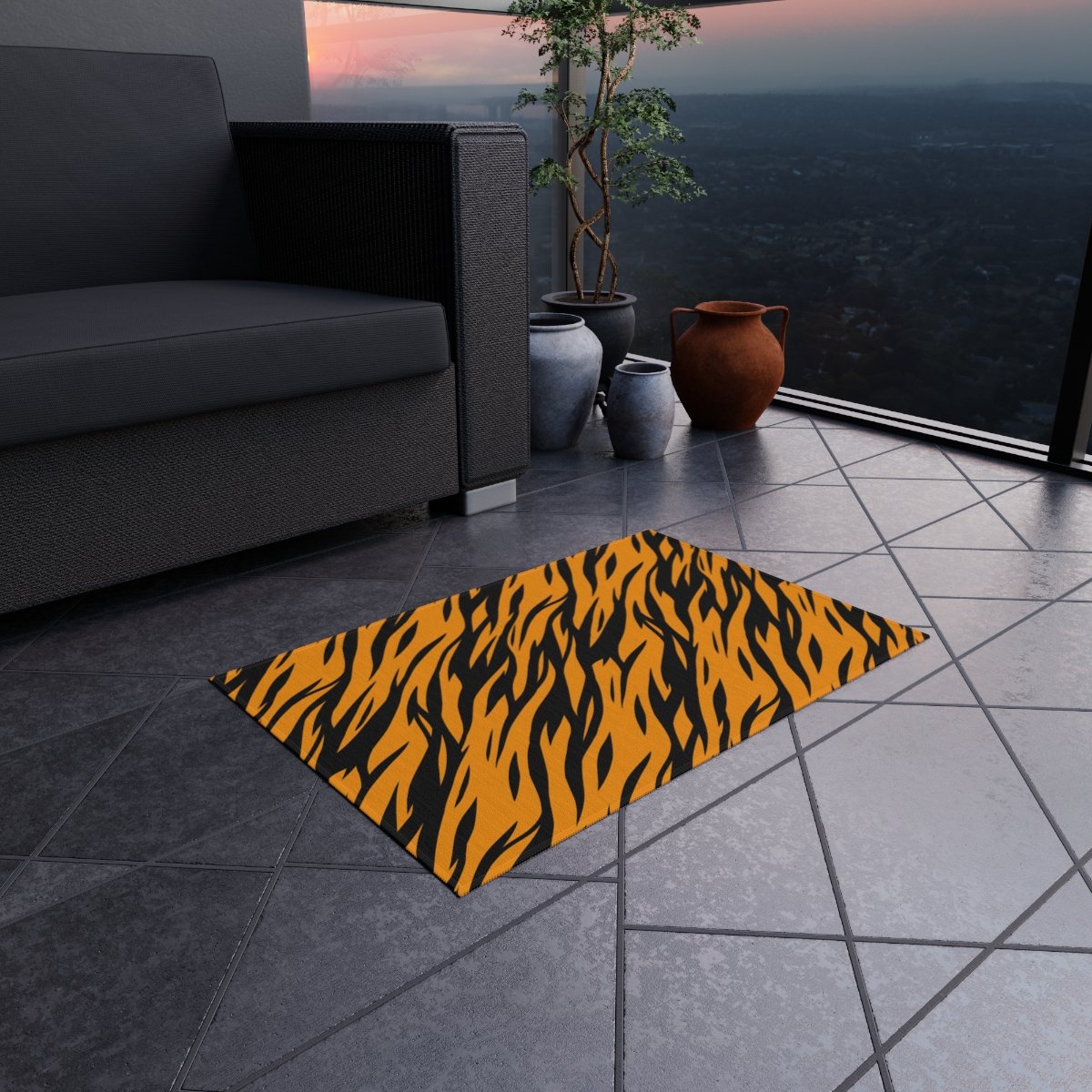 Black & Orange Zebra Striped Outdoor Rugs for Balcony - Image 8
