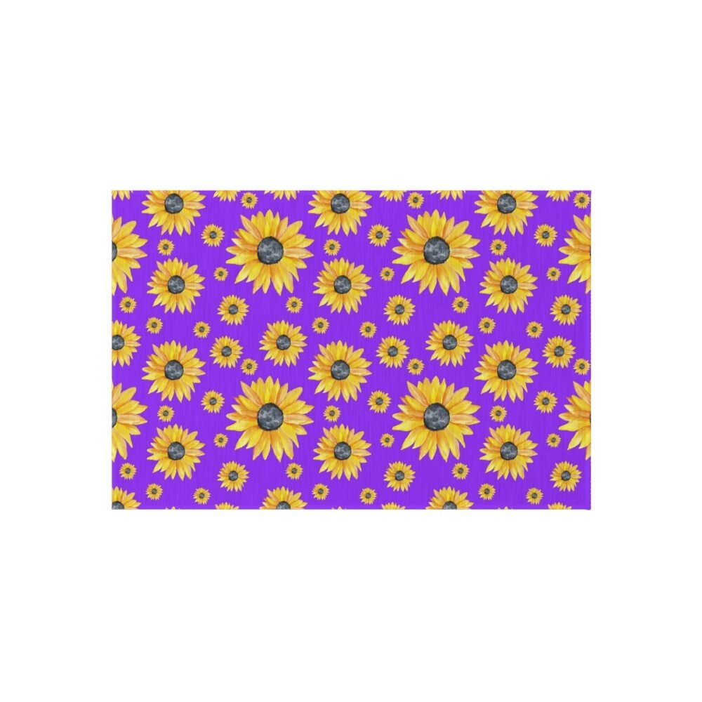 Hand Painted Yellow Sunflowers on Purple Outdoor Rugs - Image 5
