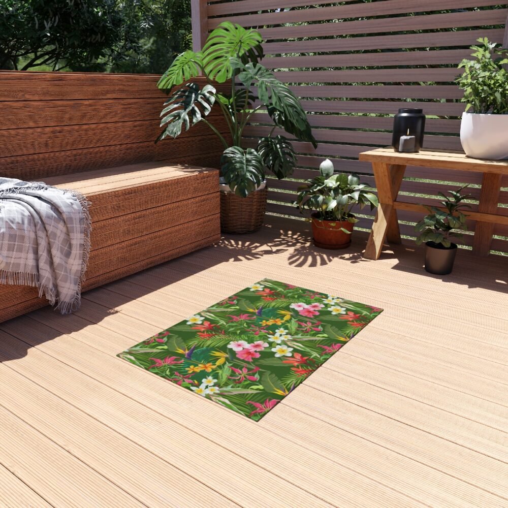 Green Floral Outdoor Rugs 2 x 3