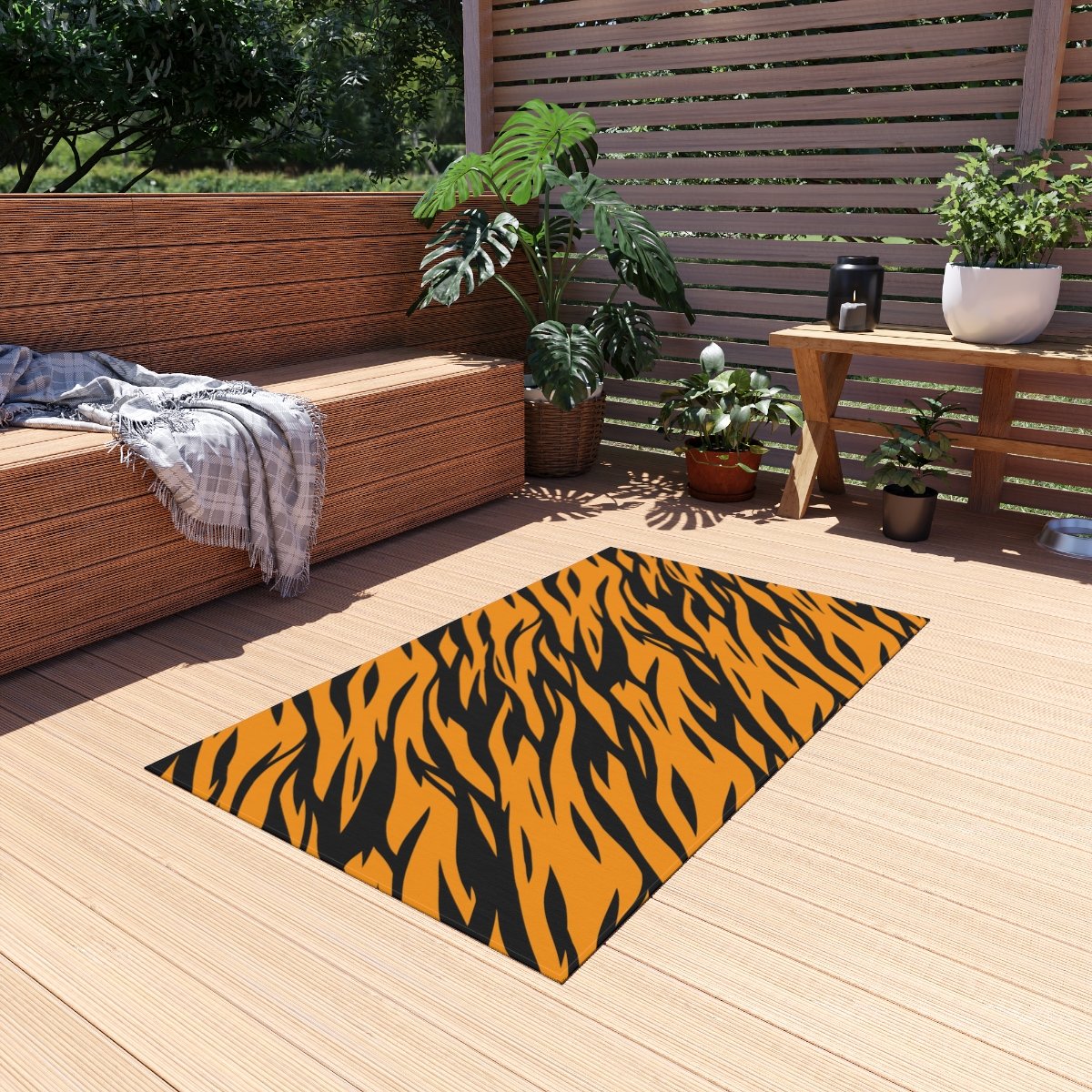 Black & Orange Zebra Striped Outdoor Rugs for Balcony - Image 11