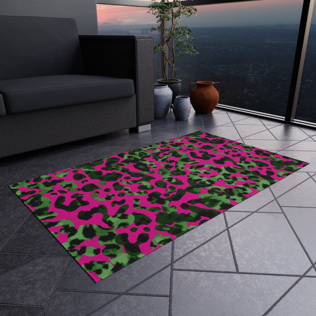 Abstract Hot Pink & Green Animal Skin Print Outdoor Rugs - Image 12