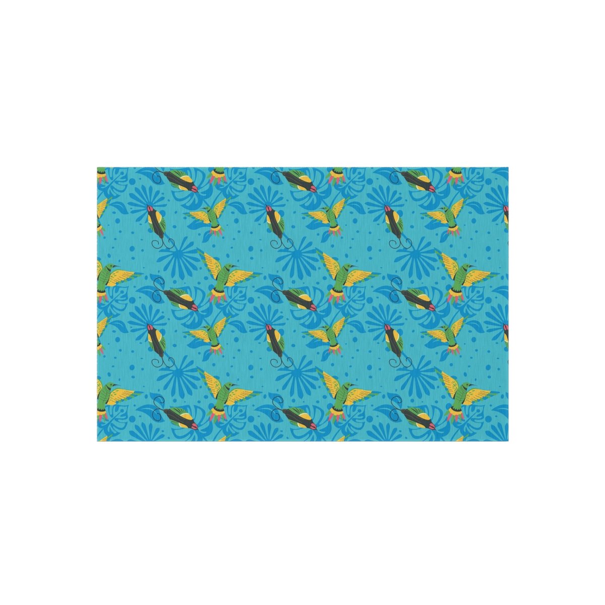 Blue Indoor Outdoor Area Rugs with Colorful Hummingbirds - Image 2