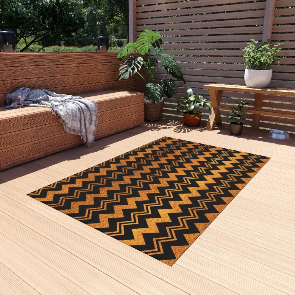 Abstract Black and Gold Chevron Indoor Outdoor Area Rugs - Image 5