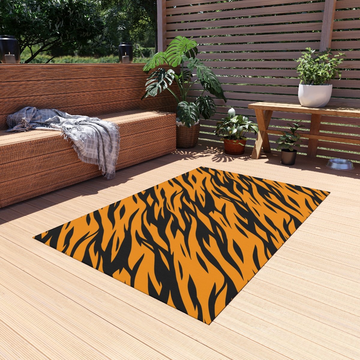 Black & Orange Zebra Striped Outdoor Rugs for Balcony - Image 15