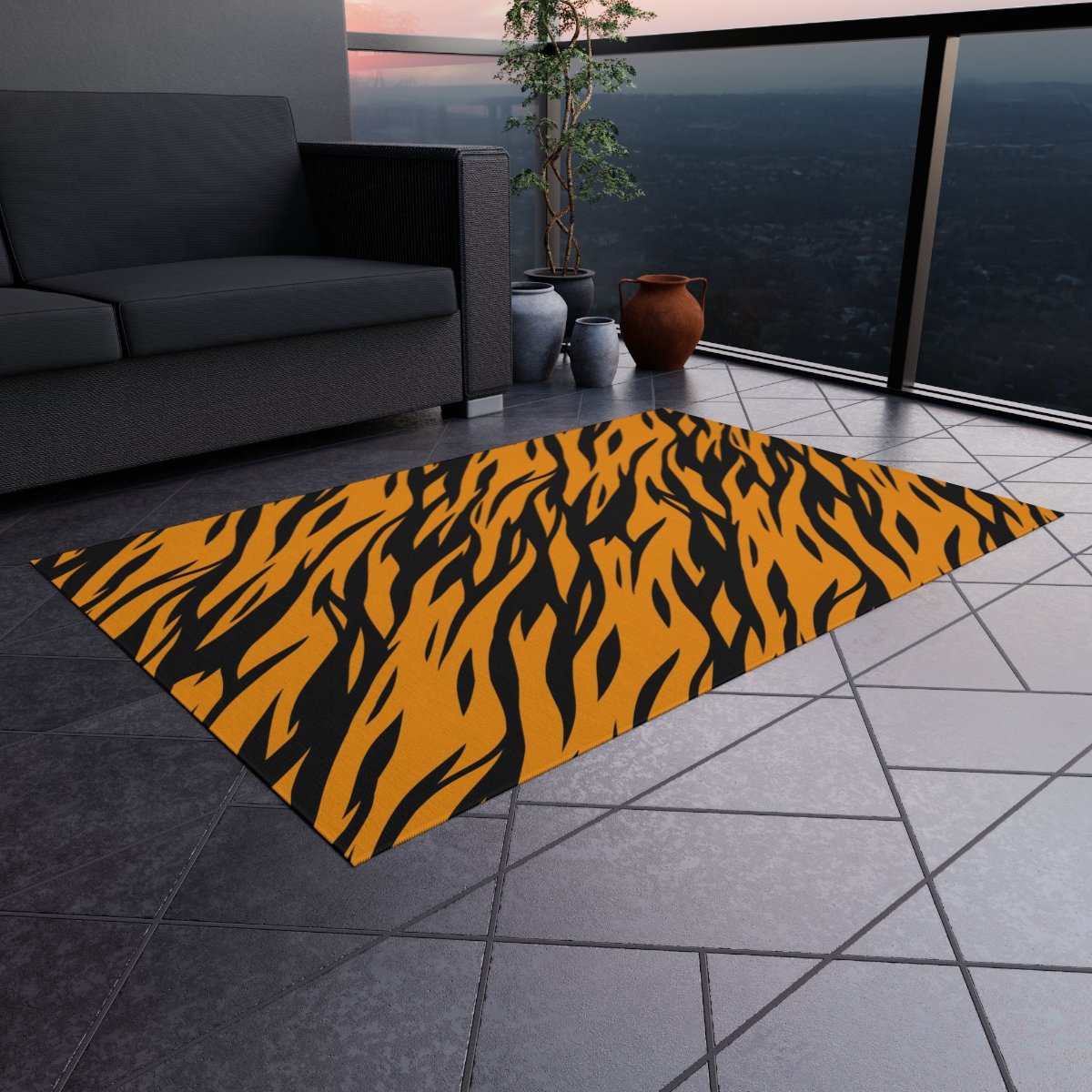 Black & Orange Zebra Striped Outdoor Rugs for Balcony - Image 16