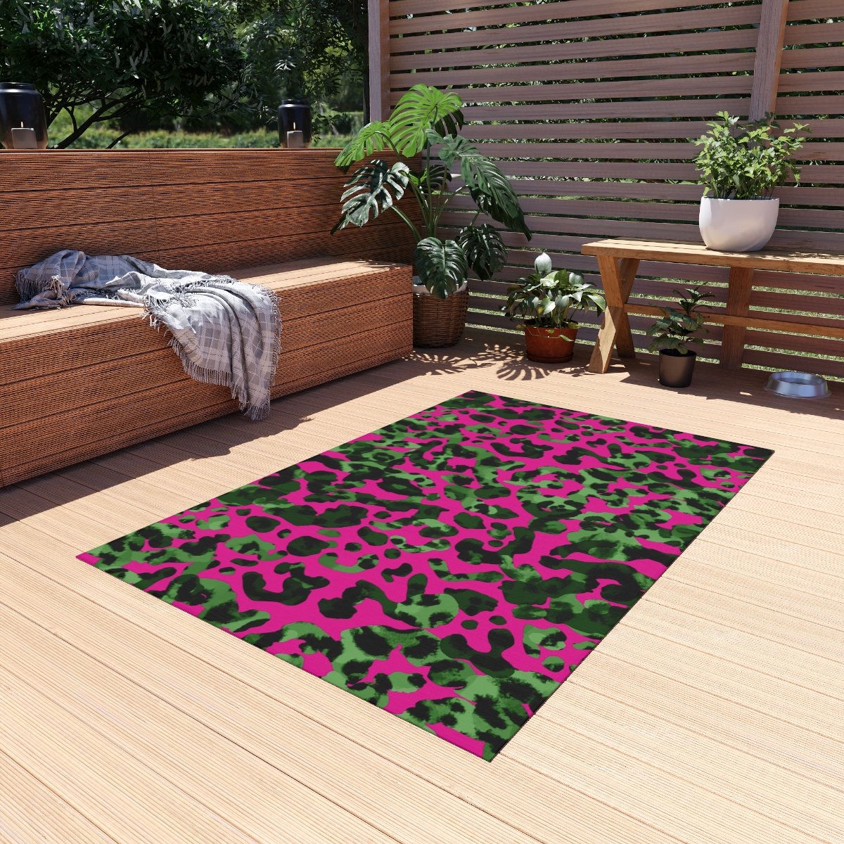 Abstract Hot Pink & Green Animal Skin Print Outdoor Rugs - Image 15