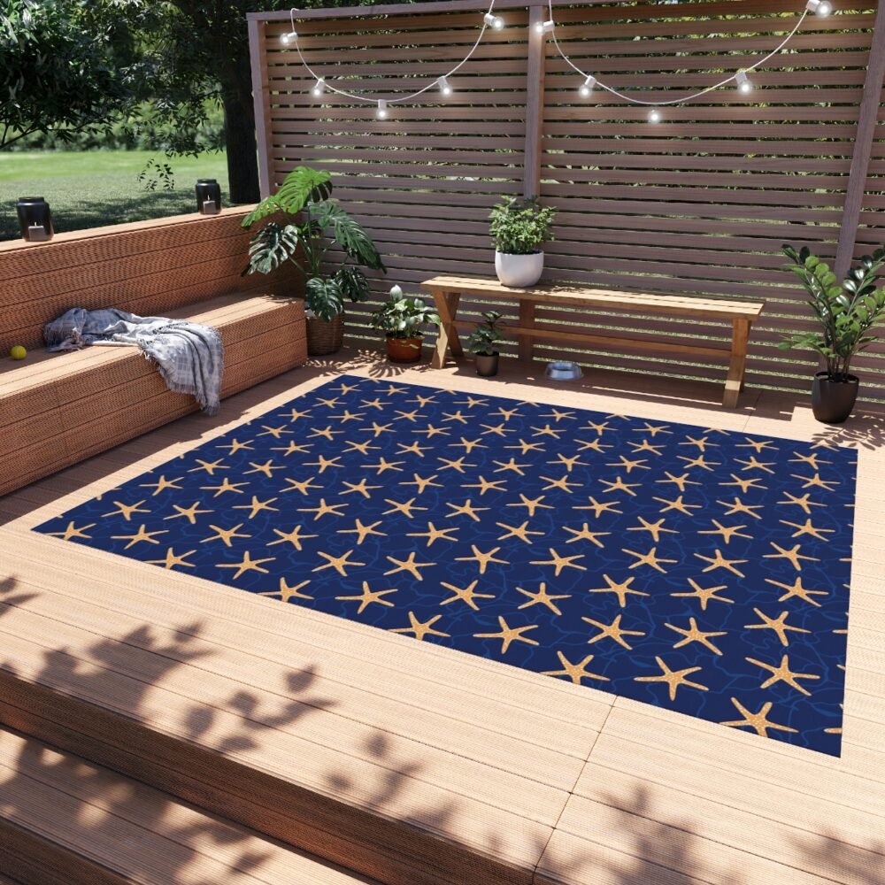Gold Starfishes Outdoor Rugs