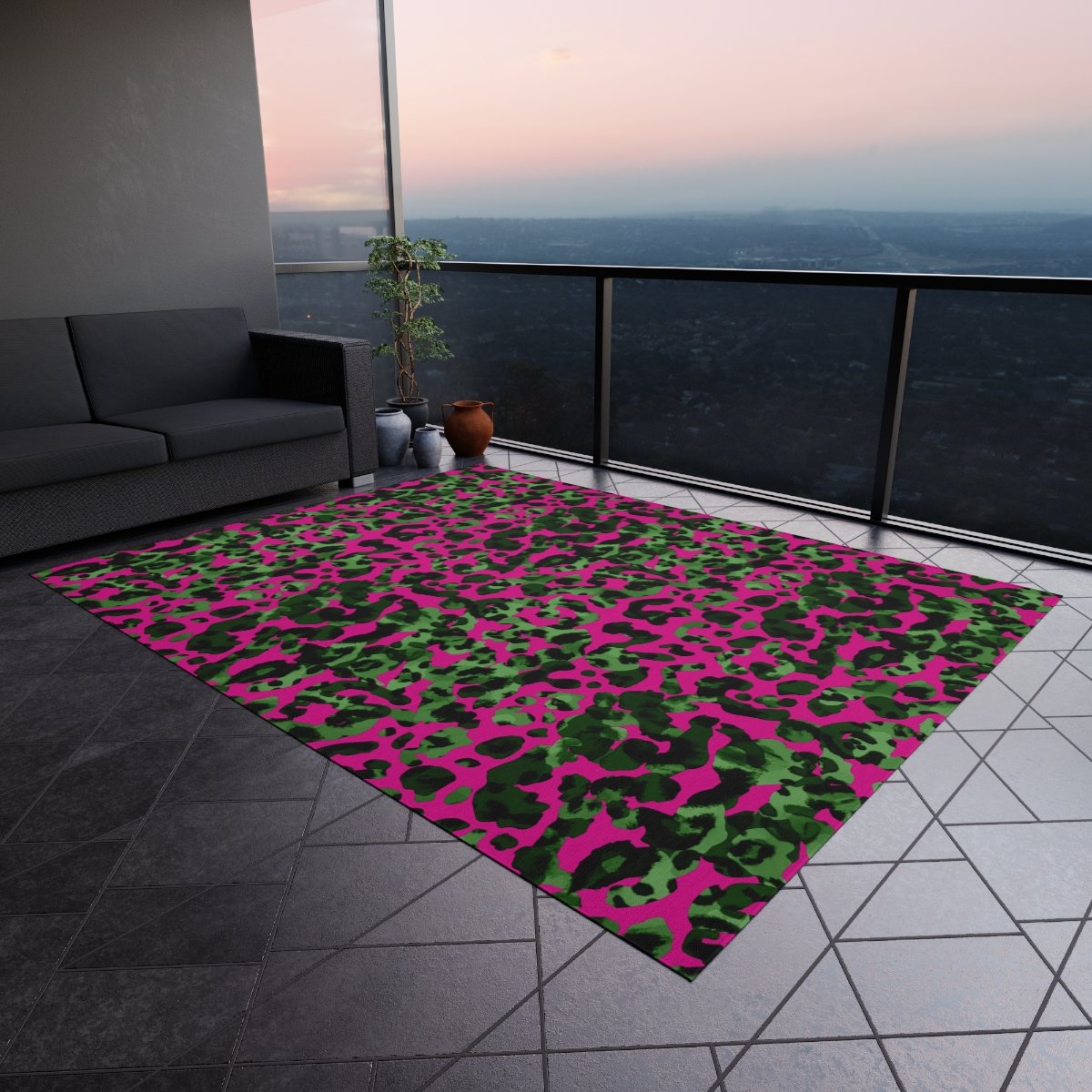 Abstract Hot Pink & Green Animal Skin Print Outdoor Rugs - Image 20
