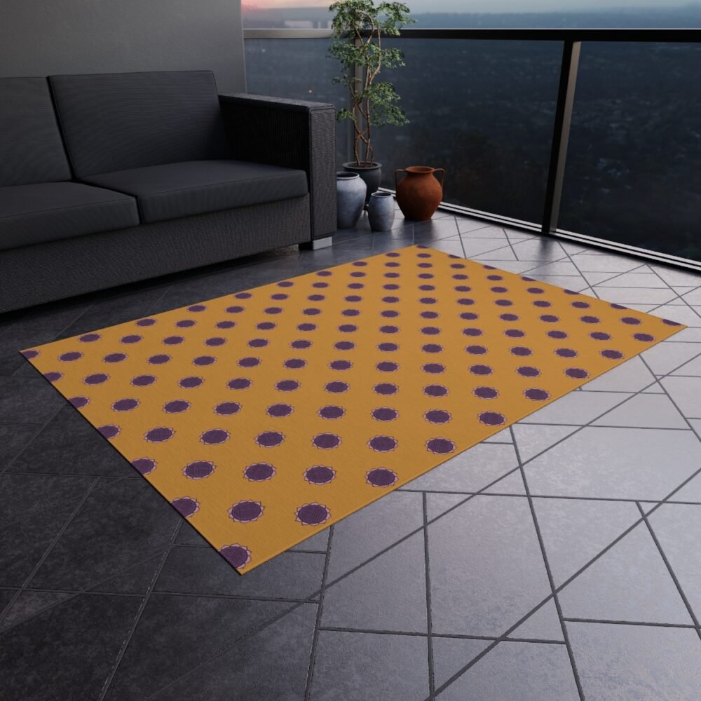Orange & Purple Sunflowers Print on Orange Indoor Outdoor Rugs - Image 4