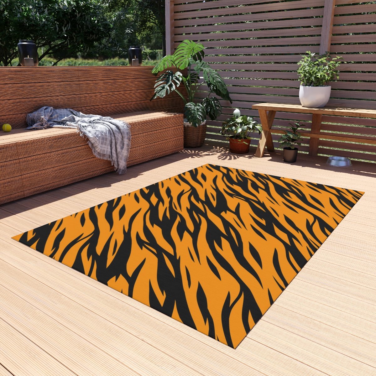 Black & Orange Zebra Striped Outdoor Rugs for Balcony