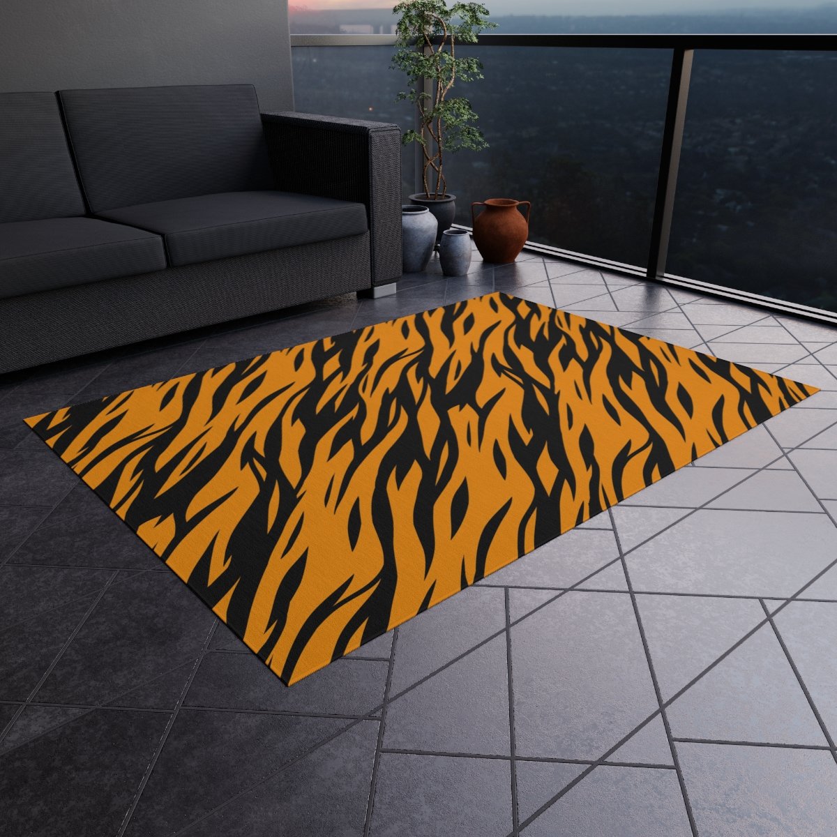 Black & Orange Zebra Striped Outdoor Rugs for Balcony - Image 4