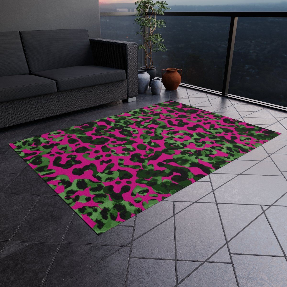 Abstract Hot Pink & Green Animal Skin Print Outdoor Rugs - Image 4