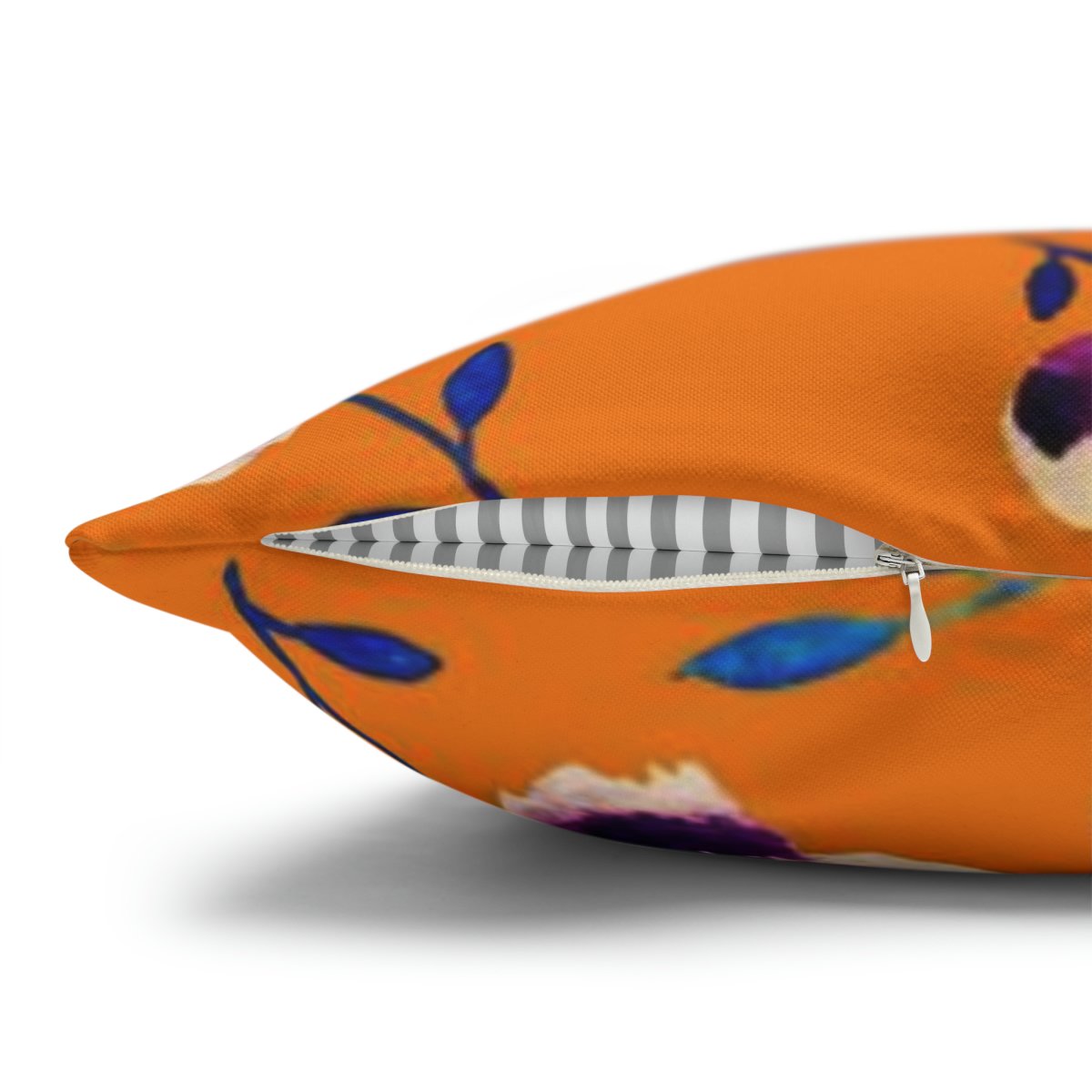 Violet Flowers and Leaves Print on Orange Throw Pillow Covers - Image 3