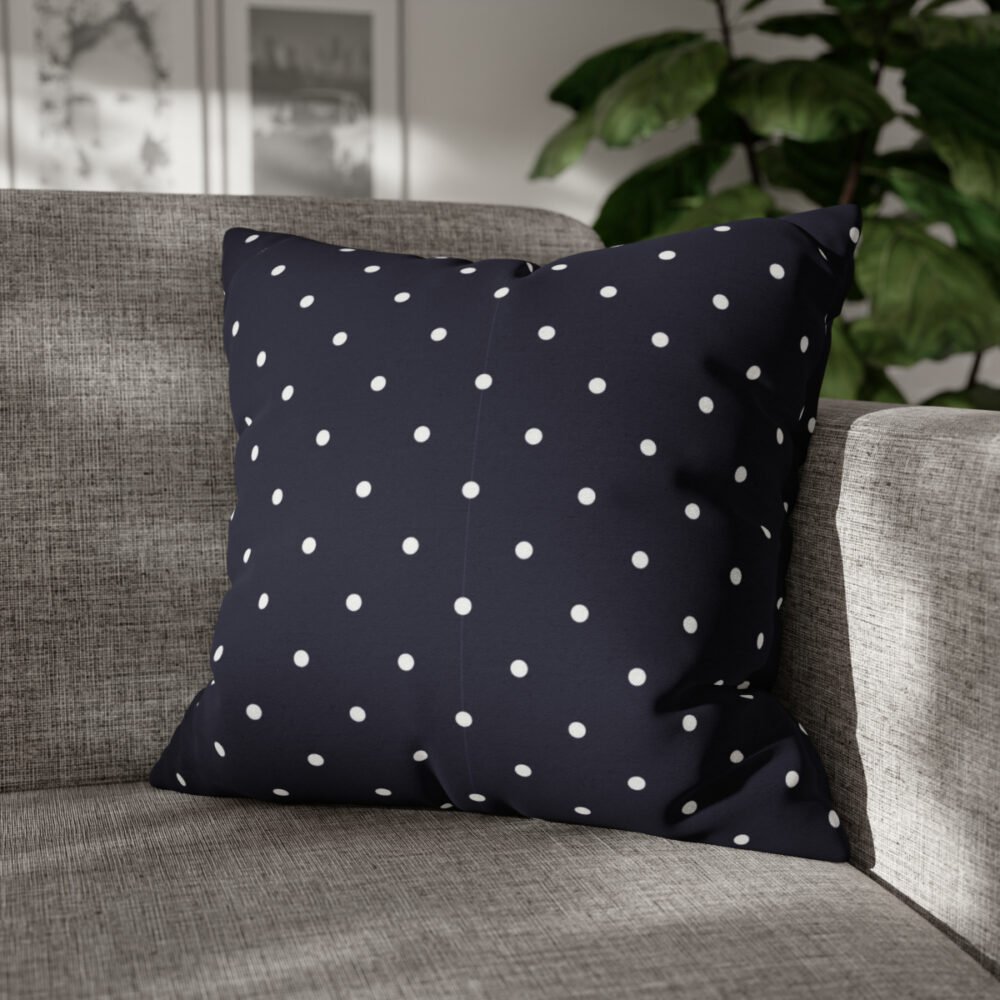 Navy Blue n White Polka Dots Throw Pillow Covers with Zipper - Image 4