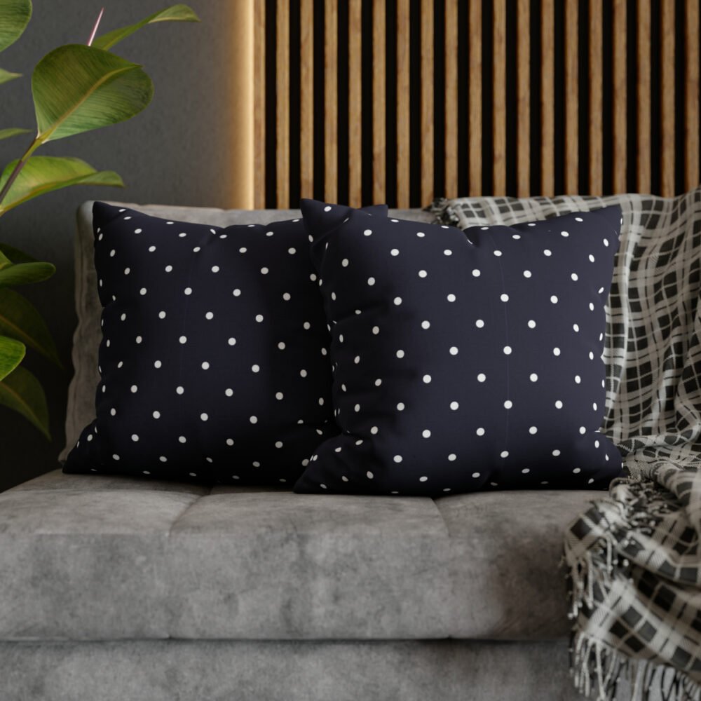 Navy Blue n White Polka Dots Throw Pillow Covers with Zipper - Image 5