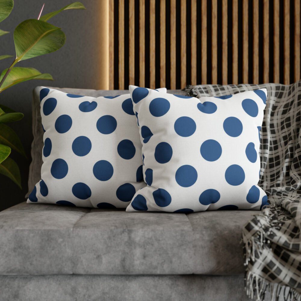Navy Blue n White Polka Dots Pillow Covers with Zipper - Image 5