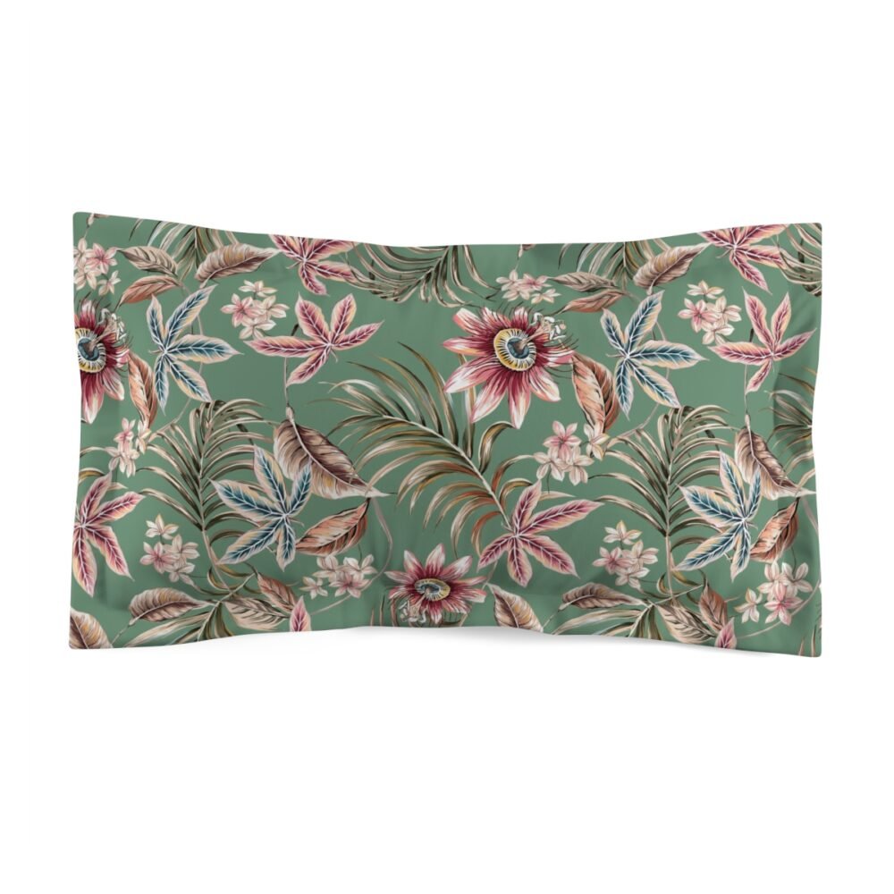 Beautiful Vintage Tropical Flowers Green Pillow Shams - Image 2