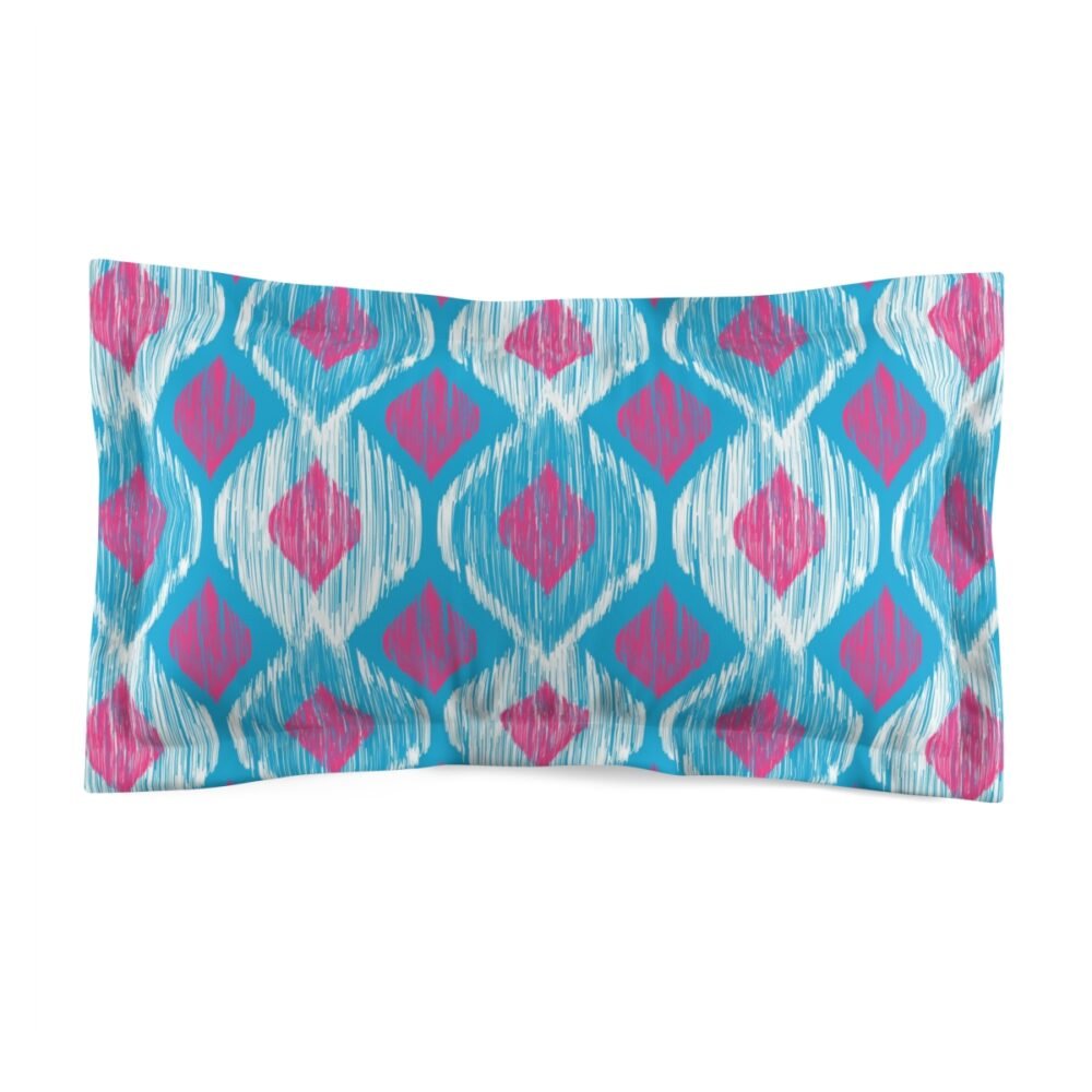 Blue & Pink Ethnic Tribal Ikat Fashion Print Pillow Shams - Image 2