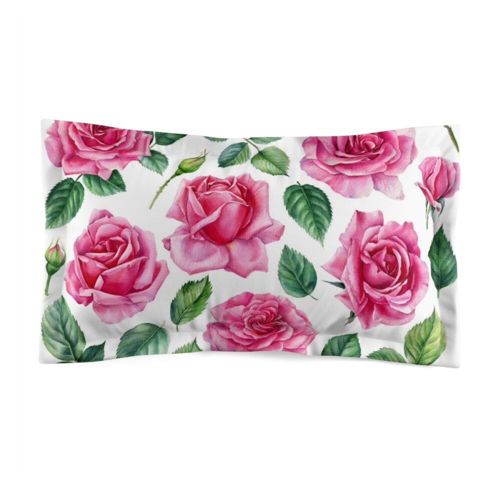 Botanical Pink Roses on White Standard King Pillowcase - Image 2