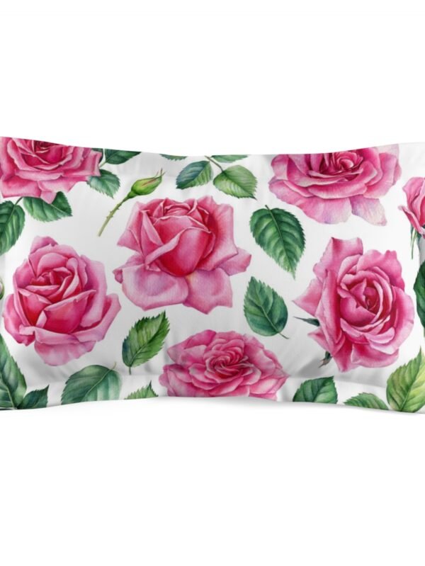 Botanical Pink Roses on White Standard King Pillowcase - King