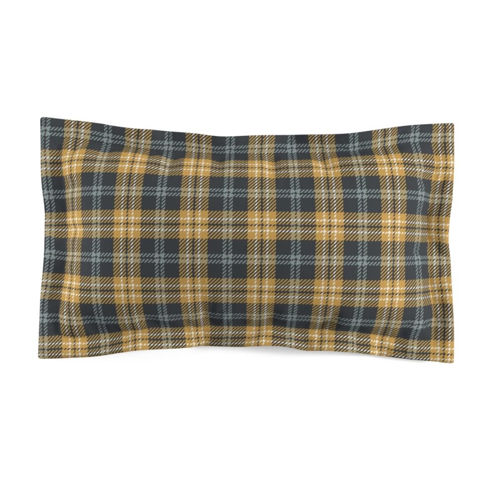 Stylish Grey and Gold Tartan Plaid Fabric Pillow Shams - Image 2