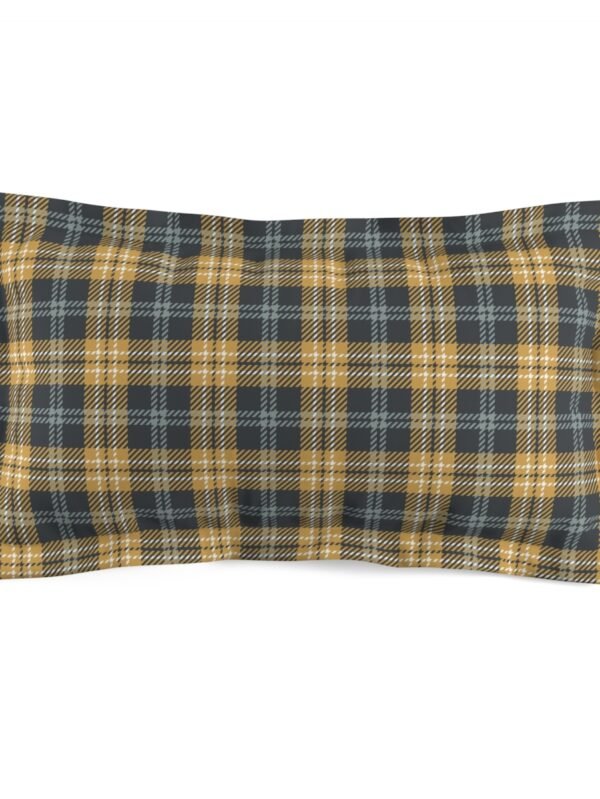 Stylish Grey and Gold Tartan Plaid Fabric Pillow Shams - King