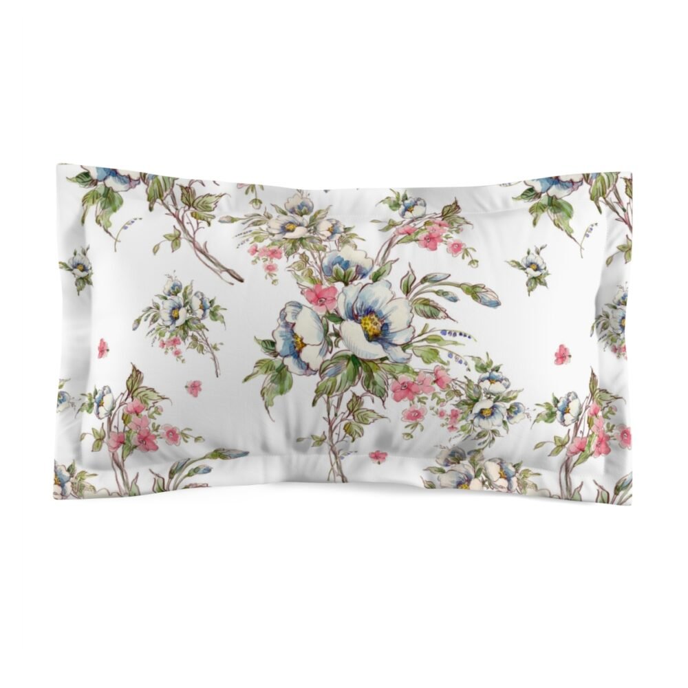 Green Pink and White Wild Flowers Bed Pillow Shams - Image 2