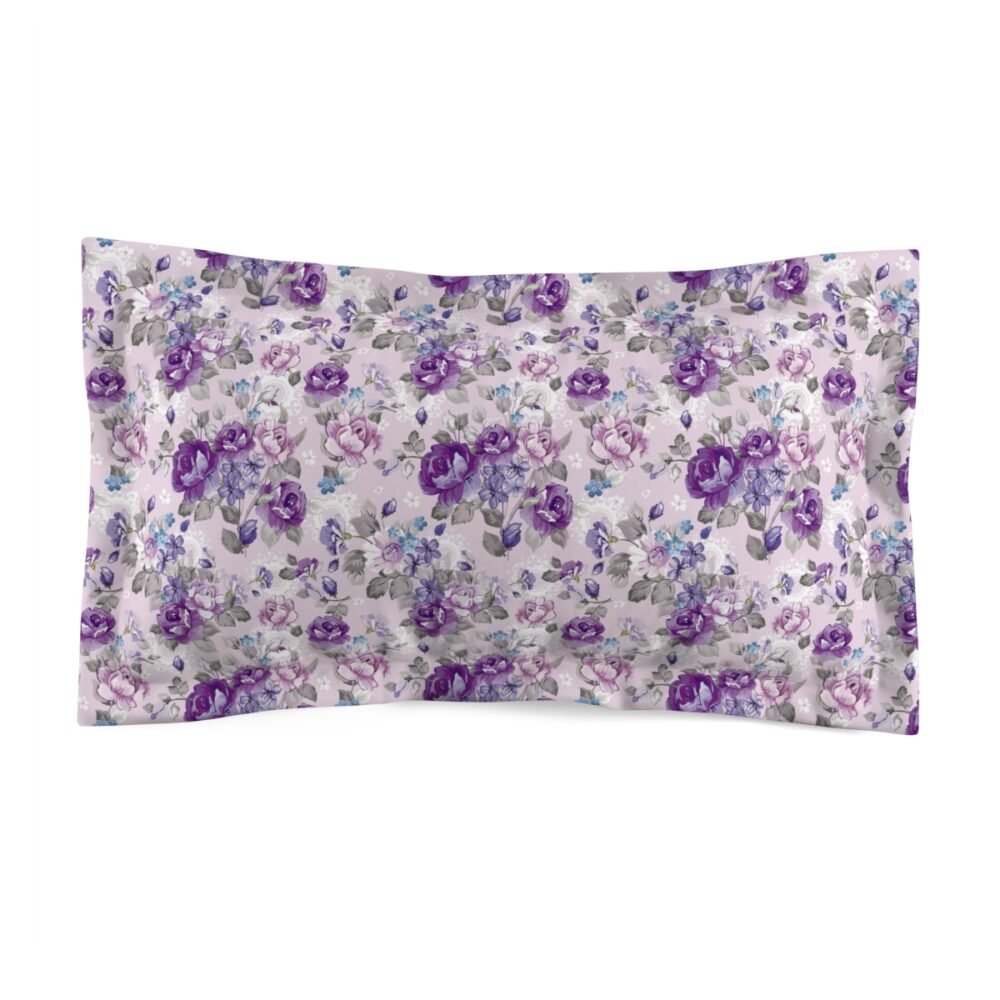Beautiful Retro Pink and Purple Flowers Print Pillow Shams - Image 2