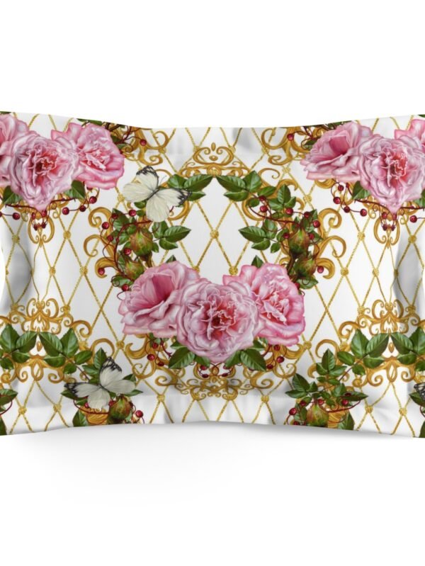 Pink Rose Leaves and Bud Pattern on White Bed Pillowcase - Standard