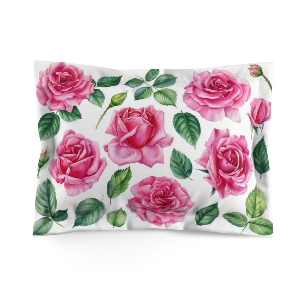 Botanical Pink Roses on White Standard King Pillowcase