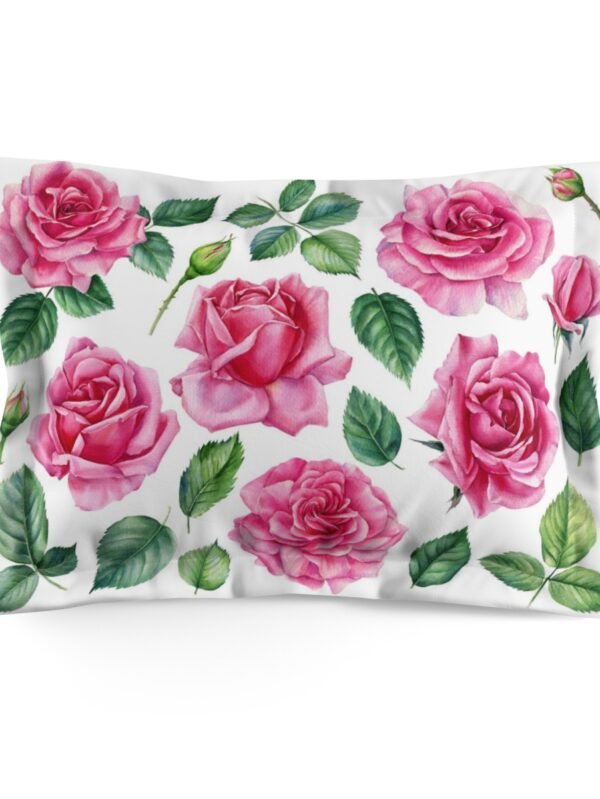 Botanical Pink Roses on White Standard King Pillowcase - Standard