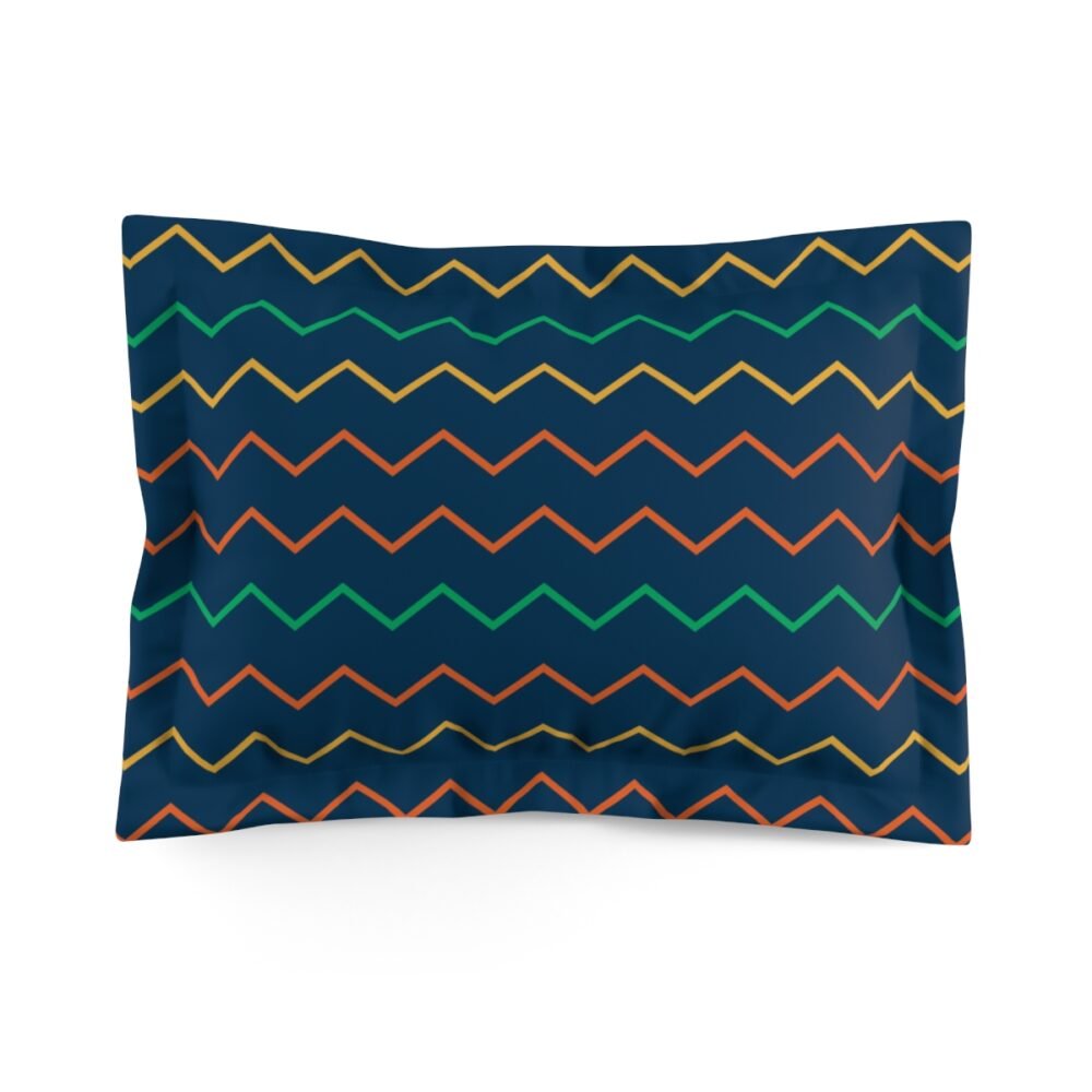 Multicolor Zigzag Striped Lines on Blue Pillow Shams