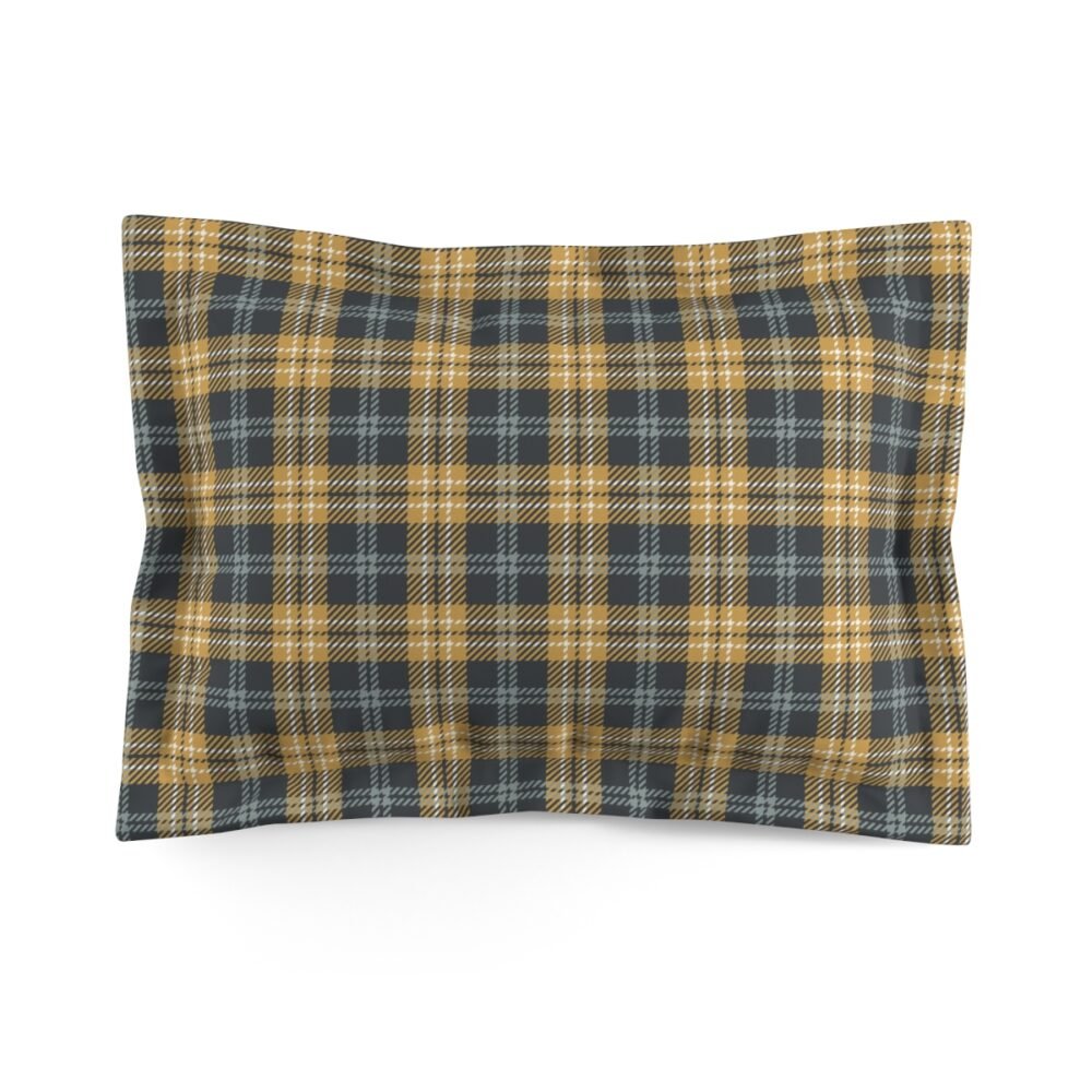 Stylish Grey and Gold Tartan Plaid Fabric Pillow Shams
