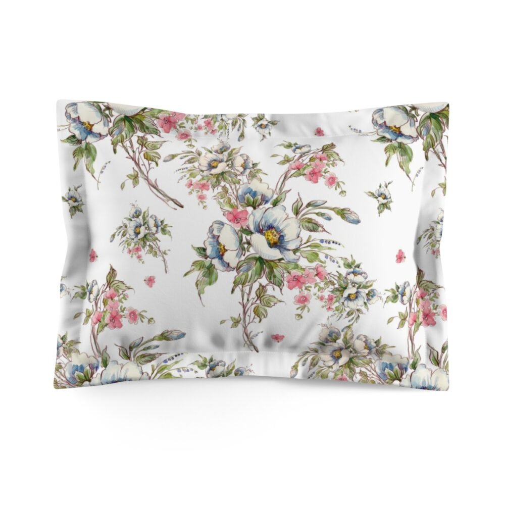 Green Pink and White Wild Flowers Bed Pillow Shams